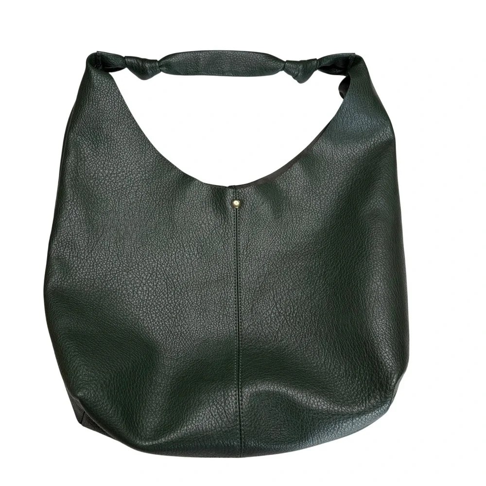 ANTHROPOLOGIE The Love Knot Sloucy Hobo Bag Forest Green Pebbled Knotted Strap - Picture 2 of 10